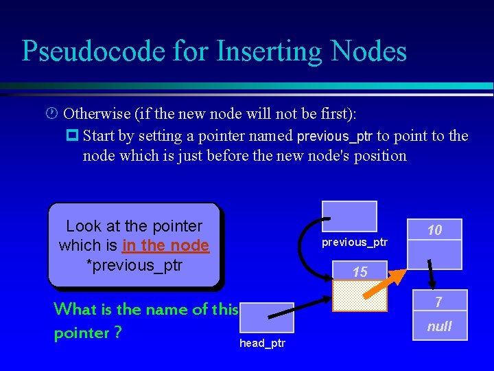 Pseudocode for Inserting Nodes · Otherwise (if the new node will not be first):