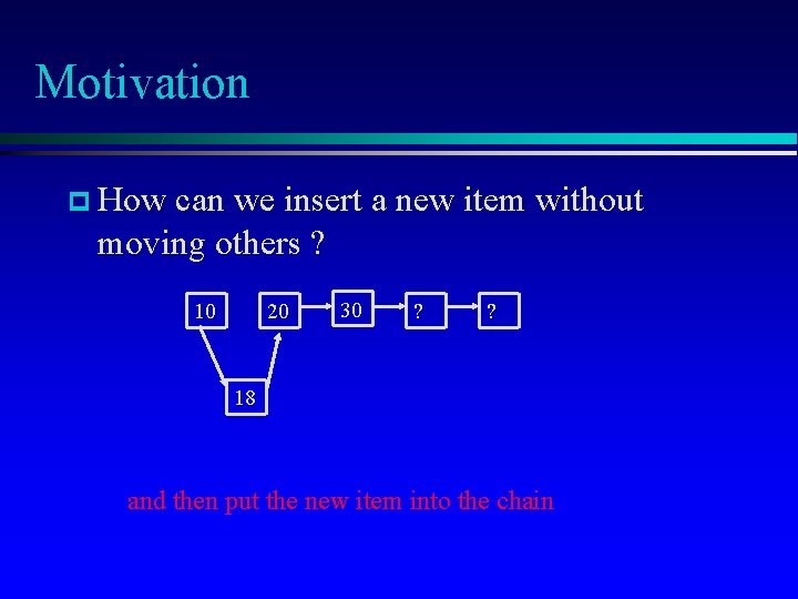 Motivation p How can we insert a new item without moving others ? 10