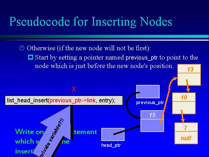 Pseudocode for Inserting Nodes · Otherwise (if the new node will not be first):