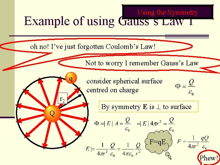 Using the Symmetry Example of using Gauss’s Law 1 oh no! I’ve just forgotten