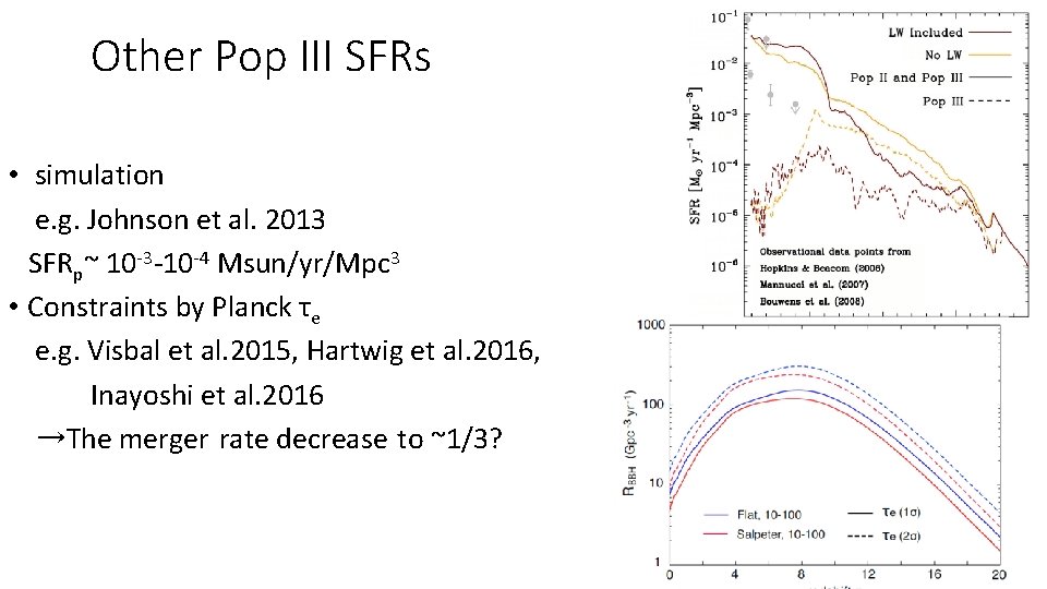 Other Pop III SFRs • simulation e. g. Johnson et al. 2013 SFRp~ 10 Other Pop III SFRs • simulation e. g. Johnson et al. 2013 SFRp~ 10