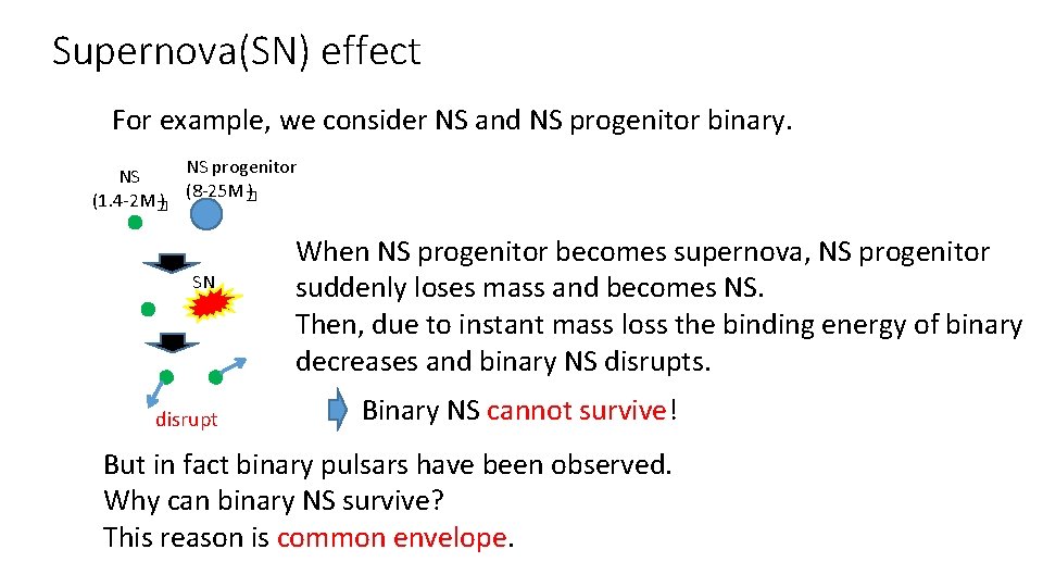 Supernova(SN) effect For example, we consider NS and NS progenitor binary. NS progenitor NS Supernova(SN) effect For example, we consider NS and NS progenitor binary. NS progenitor NS