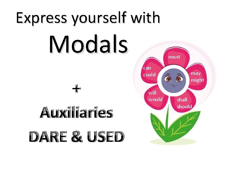 Express yourself with Modals + Auxiliaries DARE & USED must can could will would