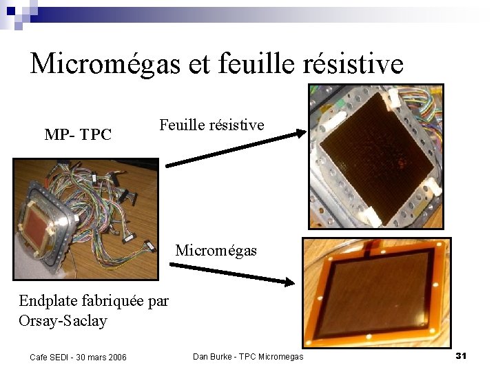 Micromégas et feuille résistive MP- TPC Feuille résistive Micromégas Endplate fabriquée par Orsay-Saclay Cafe