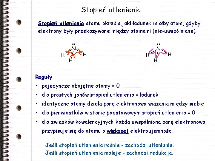 Stopień utlenienia atomu określa jaki ładunek miałby atom, gdyby elektrony były przekazywane między atomami