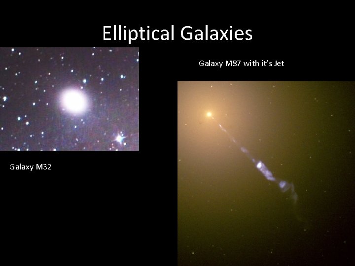 Elliptical Galaxies Galaxy M 87 with it’s Jet Galaxy M 32 