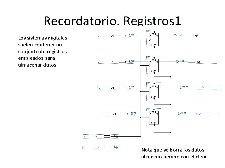 Recordatorio. Registros 1 Los sistemas digitales suelen contener un conjunto de registros empleados para