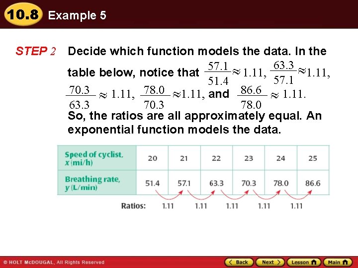 10. 8 Example 5 STEP 2 Decide which function models the data. In the