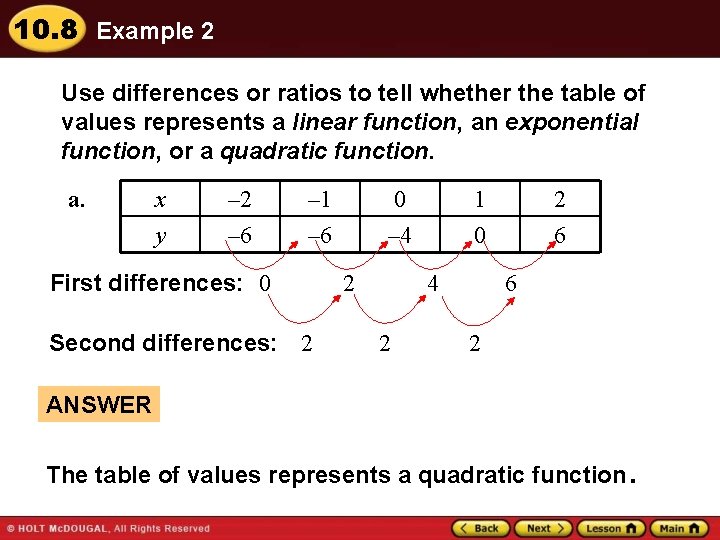 10. 8 Example 2 Use differences or ratios to tell whether the table of