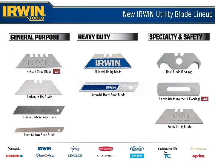 New IRWIN Utility Blade Lineup 4 -Point Snap Blade NEW Carbon Utility Blade Bi-Metal