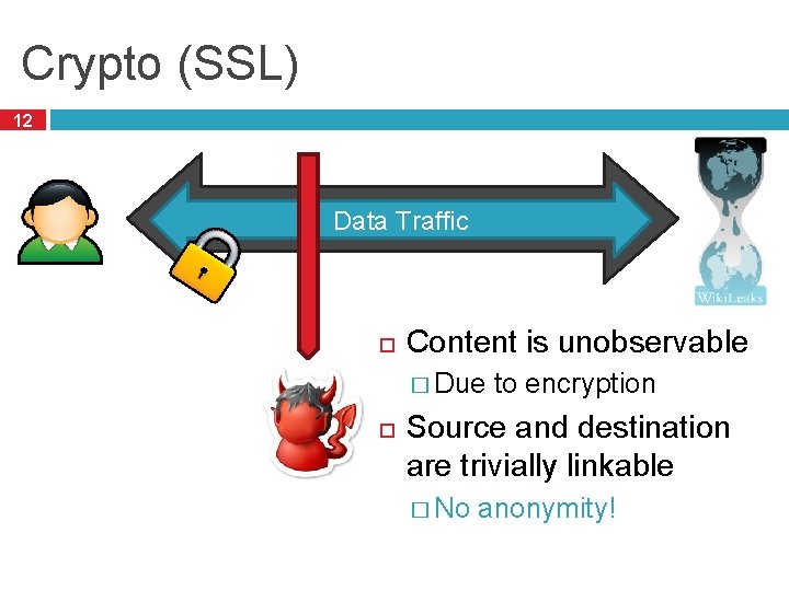Crypto (SSL) 12 Data Traffic Content is unobservable � Due to encryption Source and Crypto (SSL) 12 Data Traffic Content is unobservable � Due to encryption Source and
