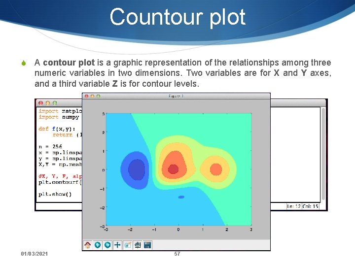 Countour plot S A contour plot is a graphic representation of the relationships among