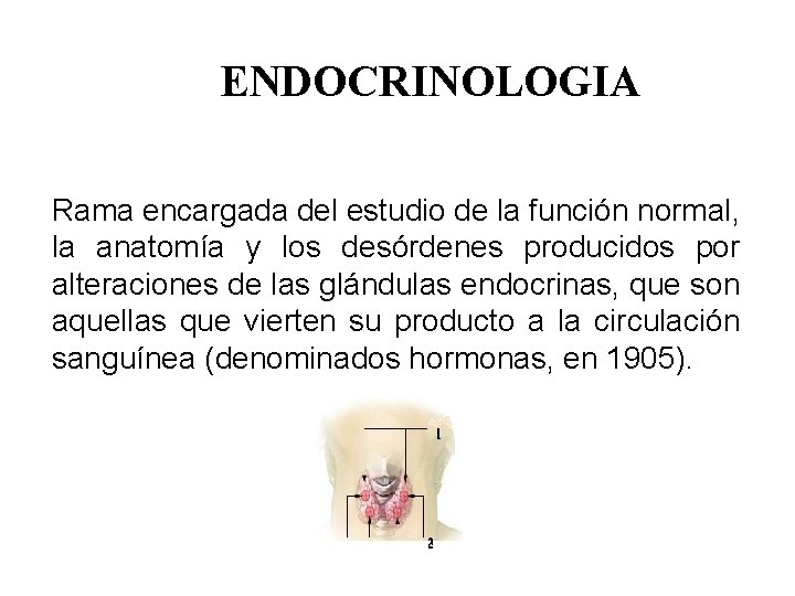 ENDOCRINOLOGIA Rama encargada del estudio de la función normal, la anatomía y los desórdenes