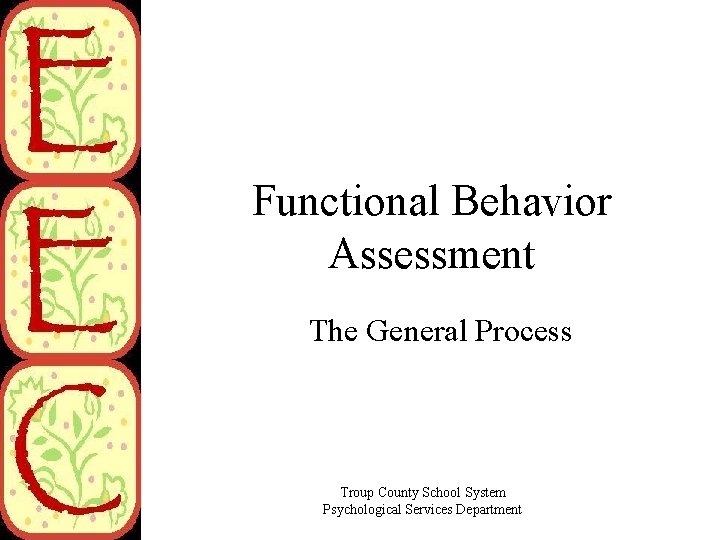 Functional Behavior Assessment The General Process Troup County School System Psychological Services Department 