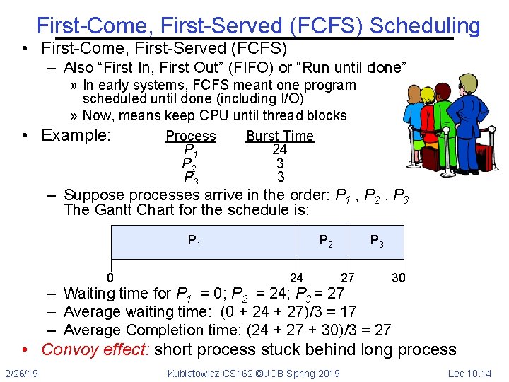 First-Come, First-Served (FCFS) Scheduling • First-Come, First-Served (FCFS) – Also “First In, First Out”