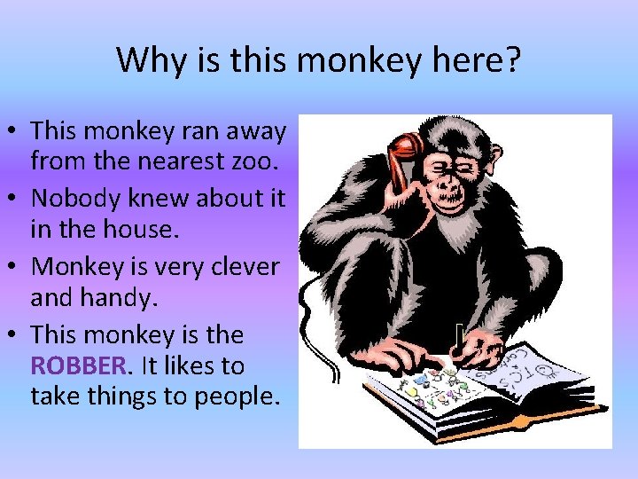 Why is this monkey here? • This monkey ran away from the nearest zoo.