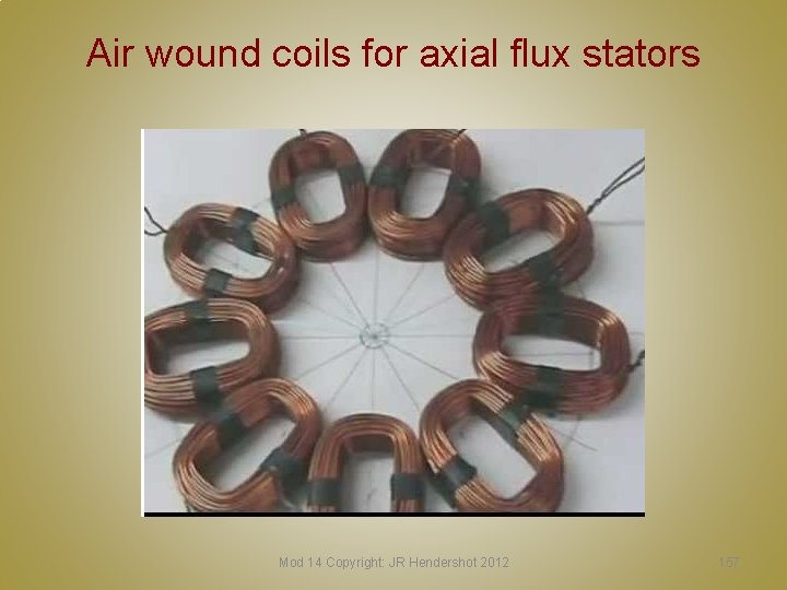 Air wound coils for axial flux stators Mod 14 Copyright: JR Hendershot 2012 157