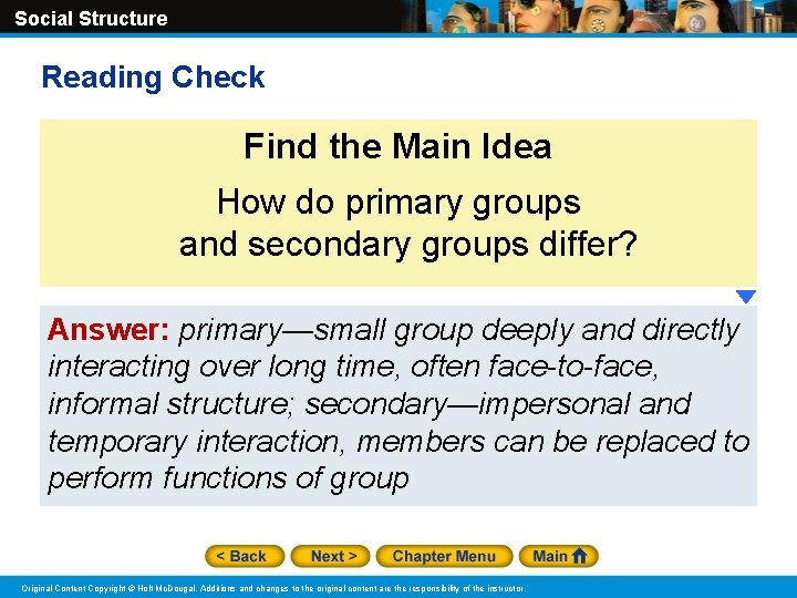 Social Structure Reading Check Find the Main Idea How do primary groups and secondary Social Structure Reading Check Find the Main Idea How do primary groups and secondary