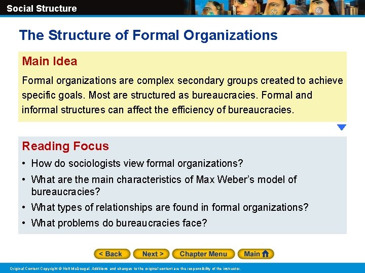 Social Structure The Structure of Formal Organizations Main Idea Formal organizations are complex secondary Social Structure The Structure of Formal Organizations Main Idea Formal organizations are complex secondary