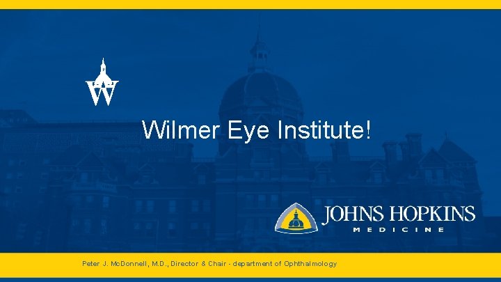 Wilmer Eye Institute! Peter J. Mc. Donnell, M. D. , Director & Chair -