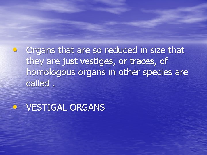  • Organs that are so reduced in size that they are just vestiges,