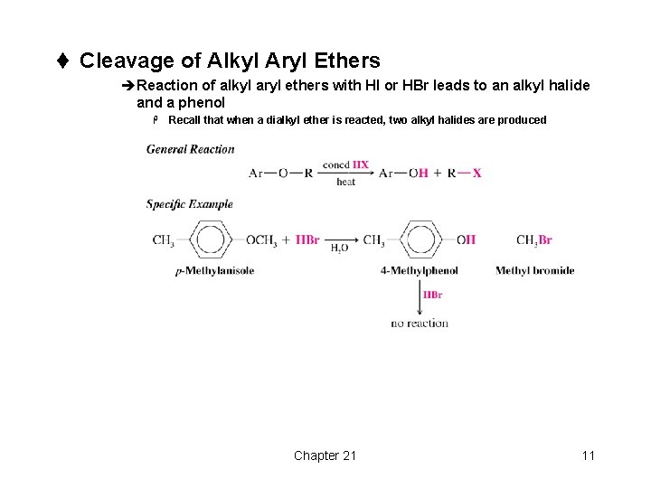 t Cleavage of Alkyl Aryl Ethers èReaction of alkyl aryl ethers with HI or