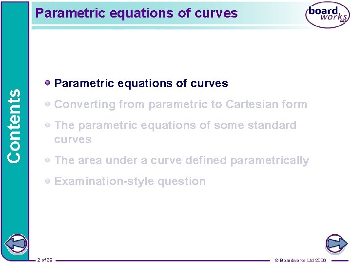 Parametric equations of curves Contents Parametric equations of curves Converting from parametric to Cartesian