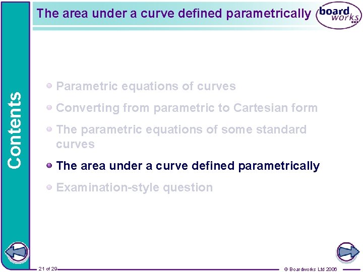 Contents The area under a curve defined parametrically Parametric equations of curves Converting from