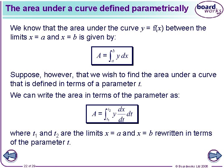 The area under a curve defined parametrically We know that the area under the