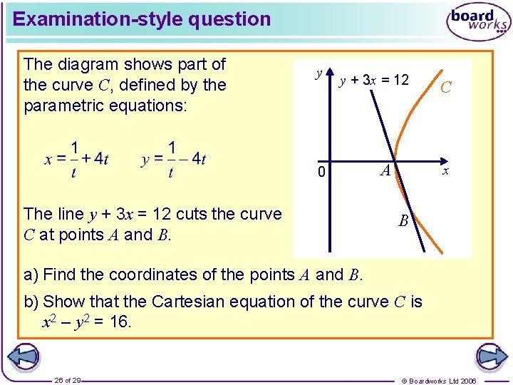 Examination-style question The diagram shows part of the curve C, defined by the parametric