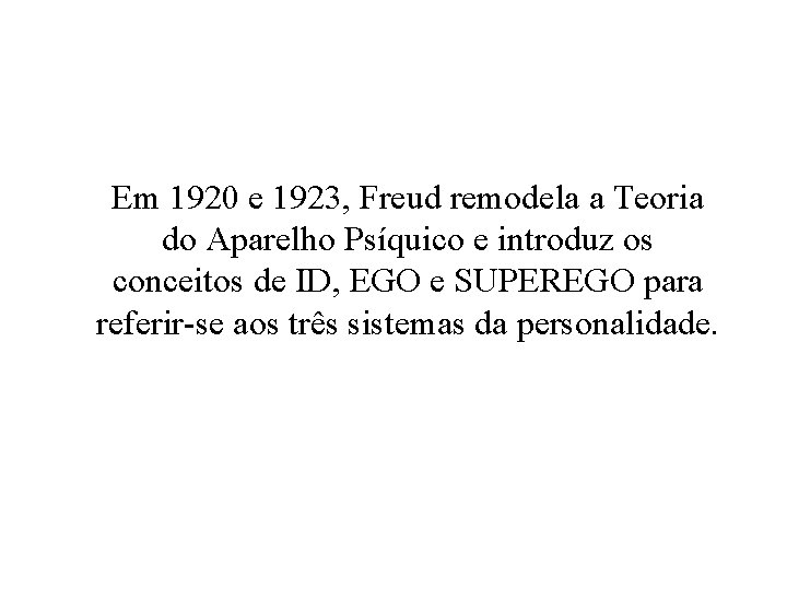 Em 1920 e 1923, Freud remodela a Teoria do Aparelho Psíquico e introduz os