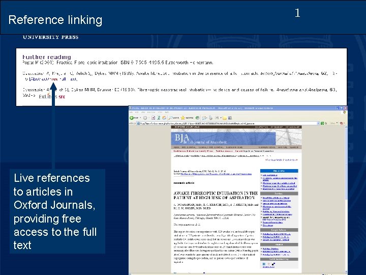 Reference linking Live references to articles in Oxford Journals, providing free access to the