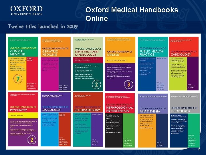 Oxford Medical Handbooks Online Twelve titles launched in 2009 6 