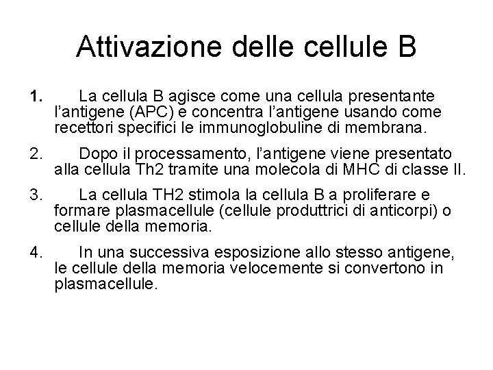 Attivazione delle cellule B 1. La cellula B agisce come una cellula presentante l’antigene Attivazione delle cellule B 1. La cellula B agisce come una cellula presentante l’antigene