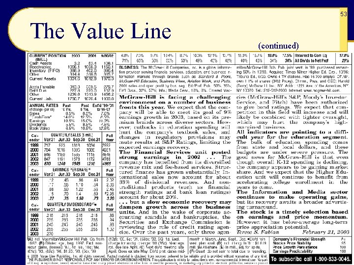 53 The Value Line (continued) 