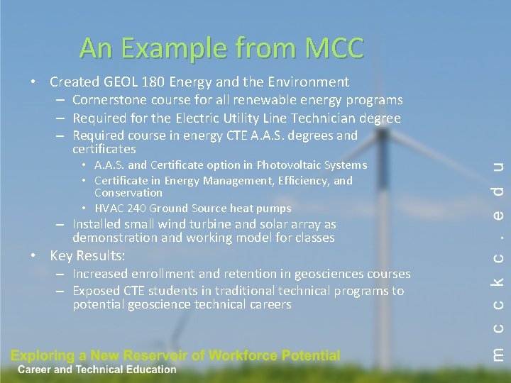 An Example from MCC • Created GEOL 180 Energy and the Environment – Cornerstone An Example from MCC • Created GEOL 180 Energy and the Environment – Cornerstone