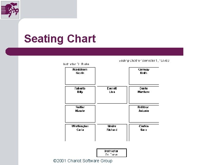 Seating Chart © 2001 Chariot Software Group Seating Chart © 2001 Chariot Software Group