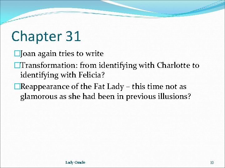 Chapter 31 �Joan again tries to write �Transformation: from identifying with Charlotte to identifying
