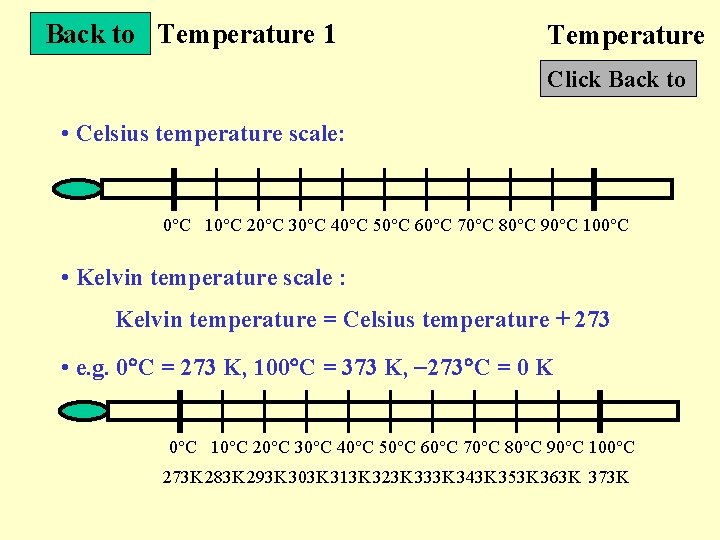 Back to Temperature 1 Temperature Click Back to • Celsius temperature scale: 0 C