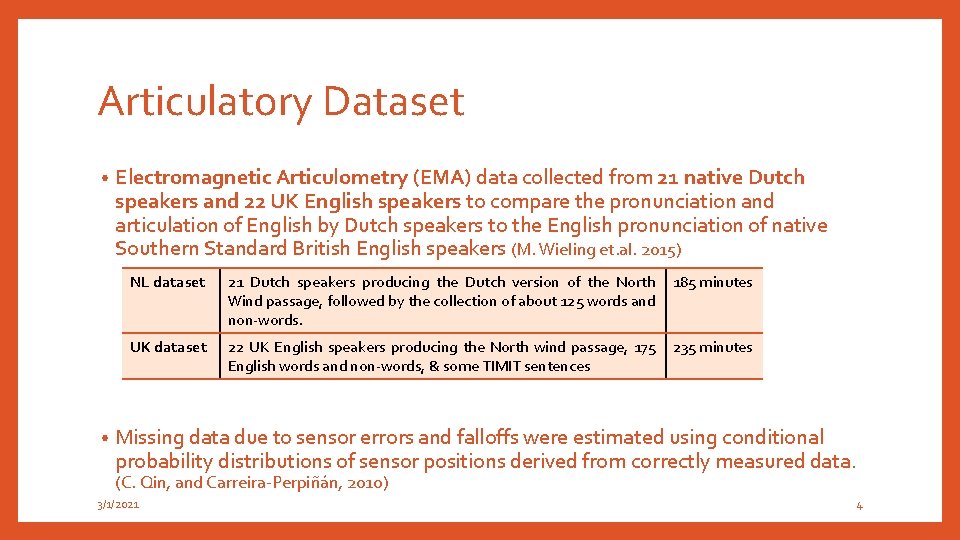 Articulatory Dataset • • Electromagnetic Articulometry (EMA) data collected from 21 native Dutch speakers
