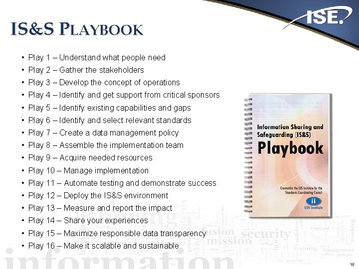 IS&S PLAYBOOK • Play 1 – Understand what people need • Play 2 –