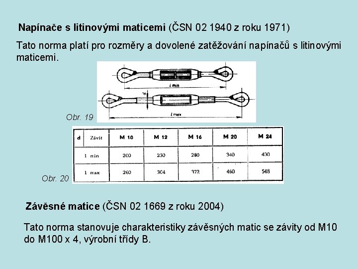 Napínače s litinovými maticemi (ČSN 02 1940 z roku 1971) Tato norma platí pro