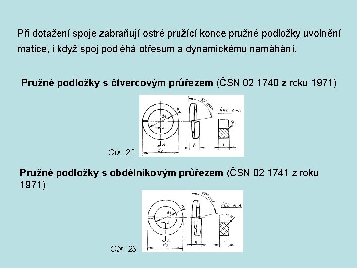 Při dotažení spoje zabraňují ostré pružící konce pružné podložky uvolnění matice, i když spoj