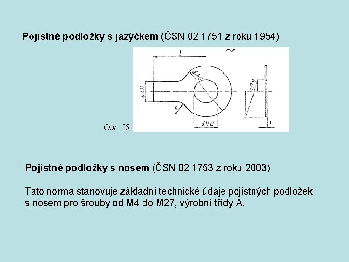 Pojistné podložky s jazýčkem (ČSN 02 1751 z roku 1954) Obr. 26 Pojistné podložky