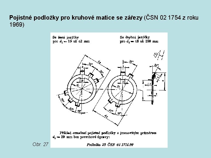 Pojistné podložky pro kruhové matice se zářezy (ČSN 02 1754 z roku 1969) Obr.