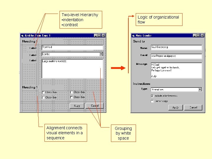 Two-level Hierarchy • indentation • contrast Alignment connects visual elements in a sequence Logic