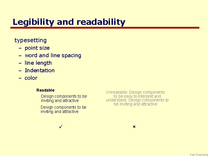 Legibility and readability typesetting – – – point size word and line spacing line