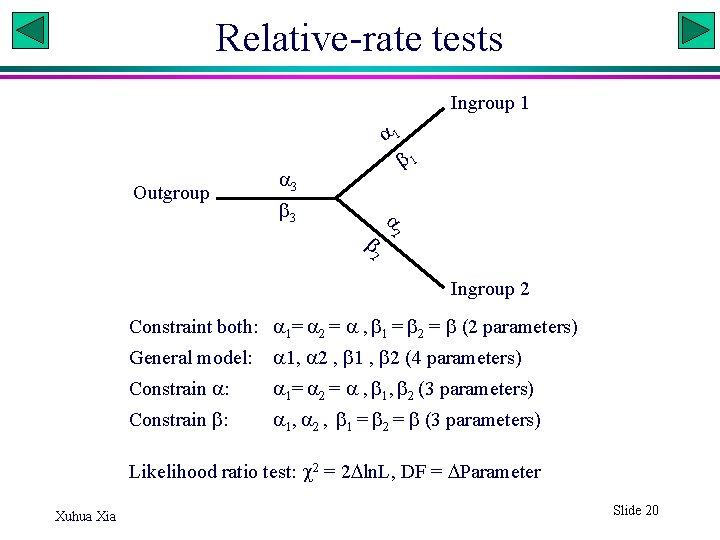 Relative-rate tests Ingroup 1 Outgroup 1 1 3 3 2 2 Ingroup 2 Constraint