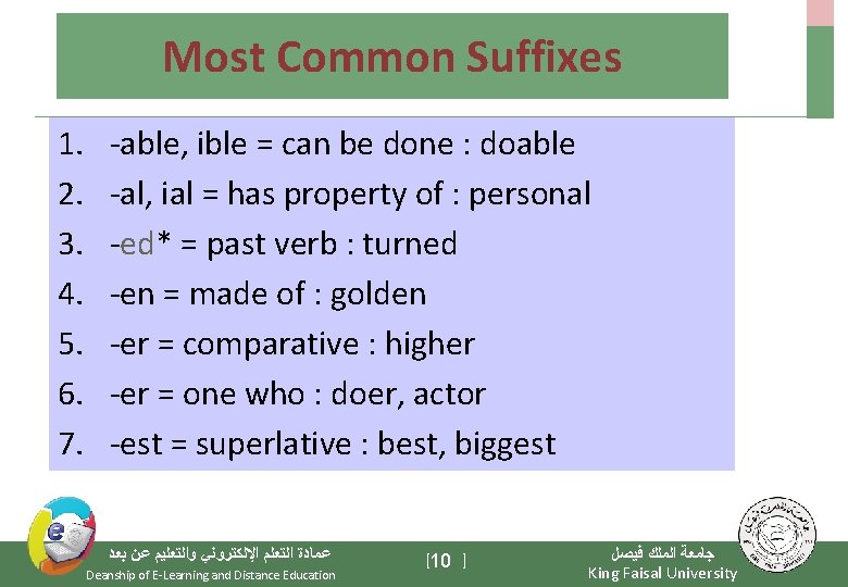 Most Common Suffixes 1. 2. 3. 4. 5. 6. 7. -able, ible = can