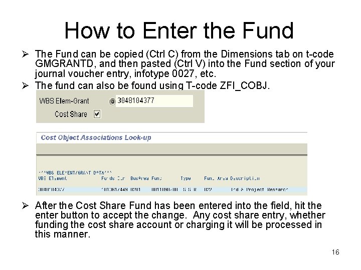 How to Enter the Fund Ø The Fund can be copied (Ctrl C) from